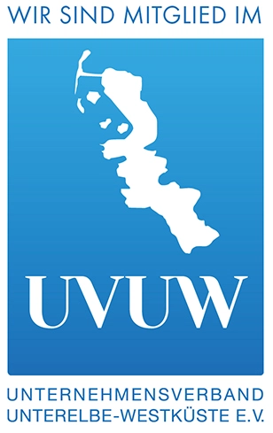 Label: Wir sind Mitglied im UVUW – Unternehmensverband Unterelbe-Westküste e.V. mit Verlinkung zur Website